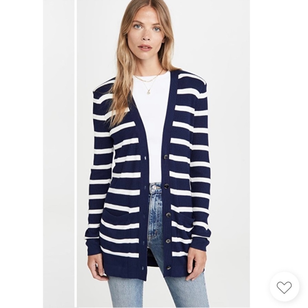 NWT L'AGENCE Corin Striped Ribbed Long Button Down Cardigan Knit Pockets Preppy